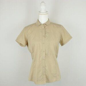 Mountain Hardwear Women's Size 6 Tan Quick Dry Short Sleeve Button Up Shirt